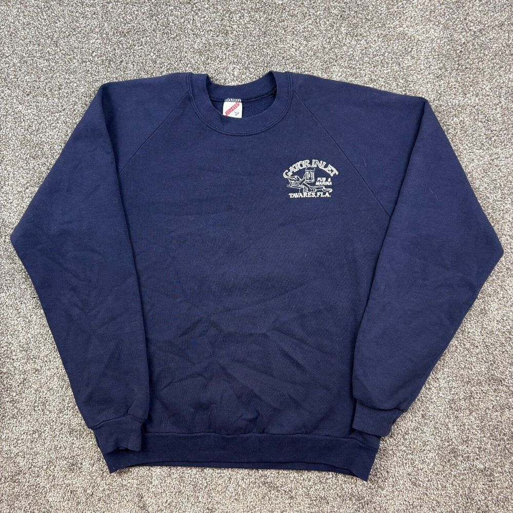 Vintage Gator Inlet Sweatshirt Mens‎ L Navy Blue Crewneck Tavares FL Alligator